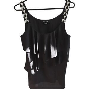Forever 21 Black Ruffle Tank with Beaded Straps